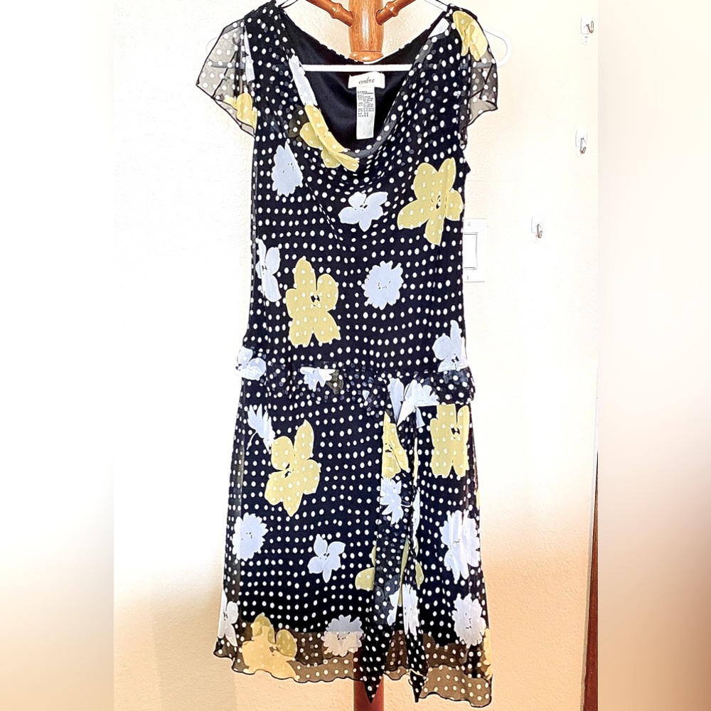 Womens 5/6 VTG Y2K MIDI OMBRÉ DRESS / B&W POLKA DOT YELLOW & WHITE FLORAL PRINT